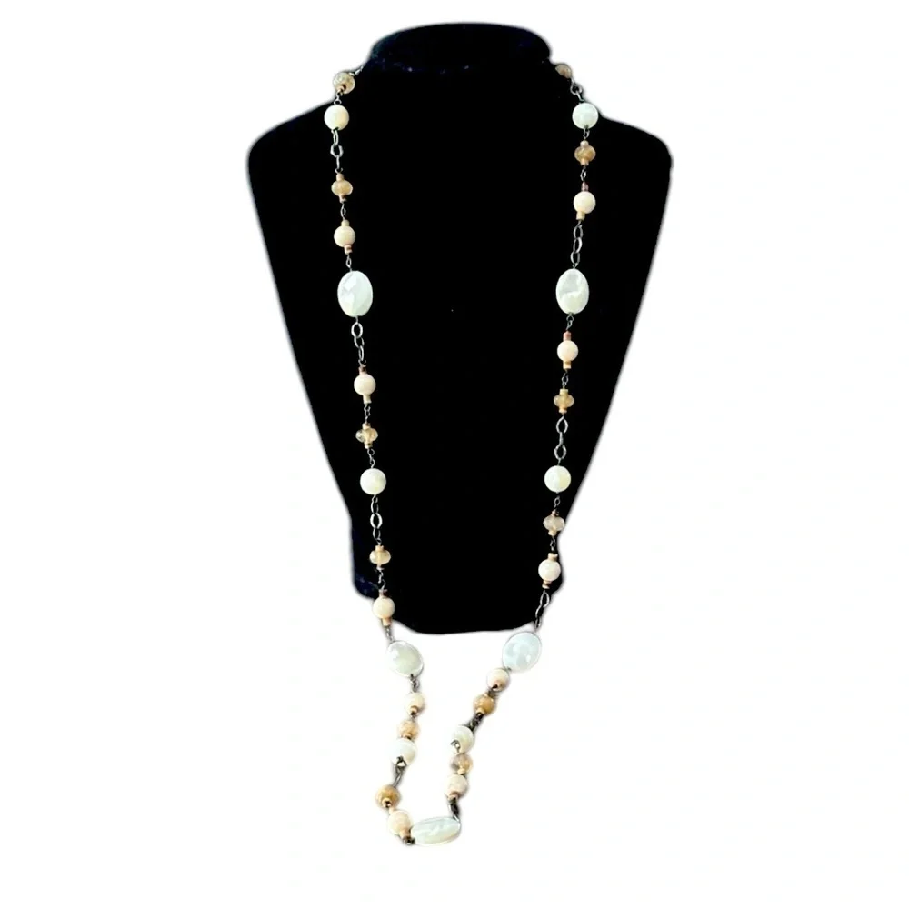 Silpada N1504 Mother of Pearl Rutilated Glass Riverstone Coco Beads Necklace 36”